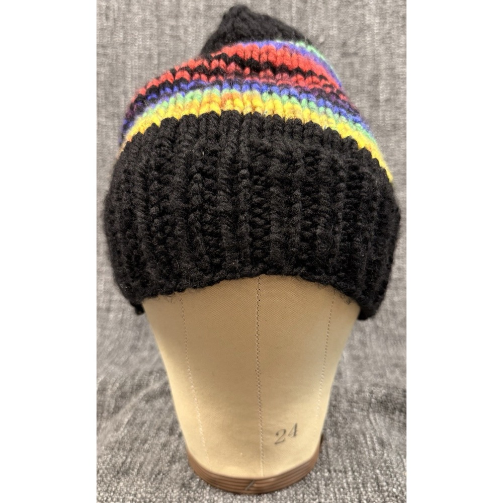 Handmade Slouchy Beanie Hat Rasta Vibes Boho Hippie Festival Rainbow Black Knit